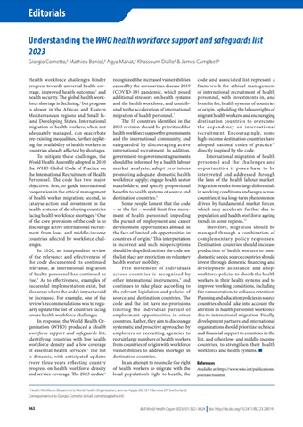 Understanding the WHO health workforce support and safeguards list 2023 front page