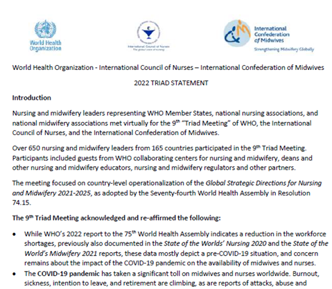 Statement of the 9th Triad Meeting on Nursing and Midwifery