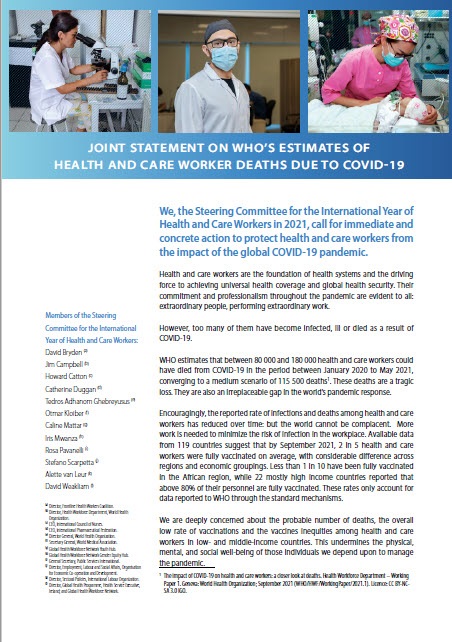 Joint Statement of the International Year of Health and Care Workers Steering Committee