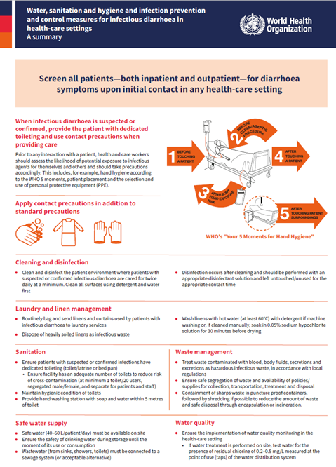 Water, sanitation and hygiene and infection prevention and control measures for infectious diarrhoea in health-care settings