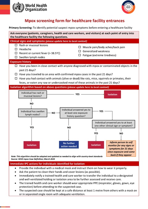 Mpox screening form for healthcare facility entrances