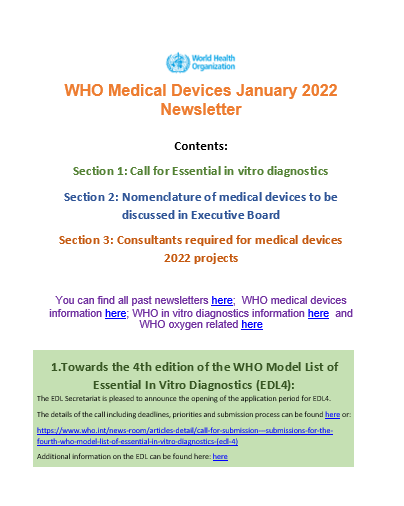 WHO Medical Devices January 2022
Newsletter