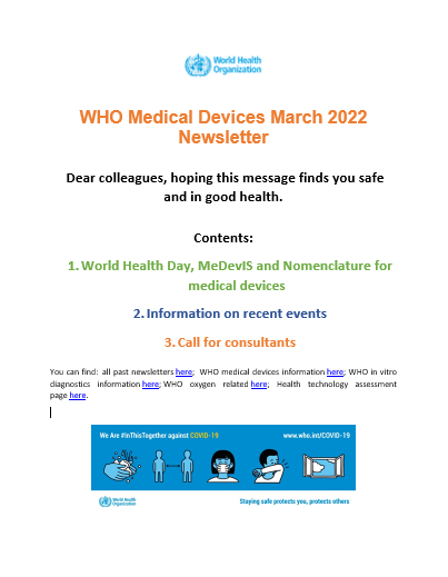 WHO Medical Devices March 2022
Newsletter