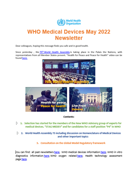 WHO Medical Devices May 2022
Newsletter