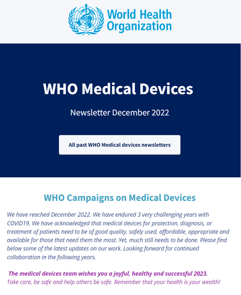 WHO Medical Devices December 2022
Newsletter