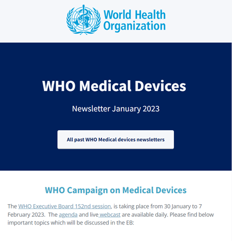 WHO Medical Devices January 2023
Newsletter