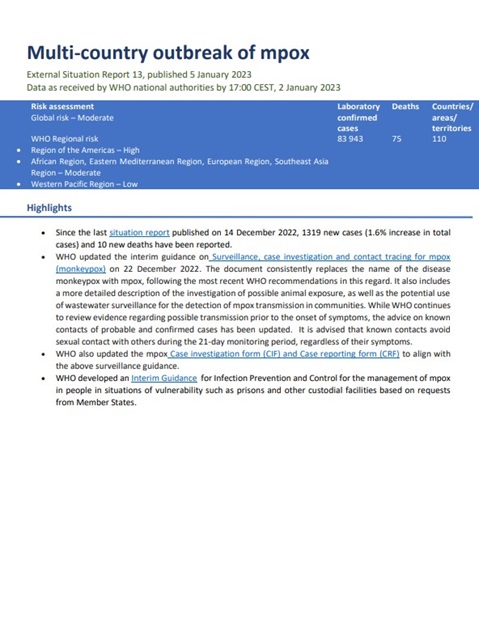 Multi-country outbreak of mpox, External situation report #13 - 5 January 2023