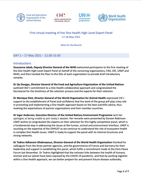 10th Meeting of the One Health High-Level Expert Panel (OHHLEP)