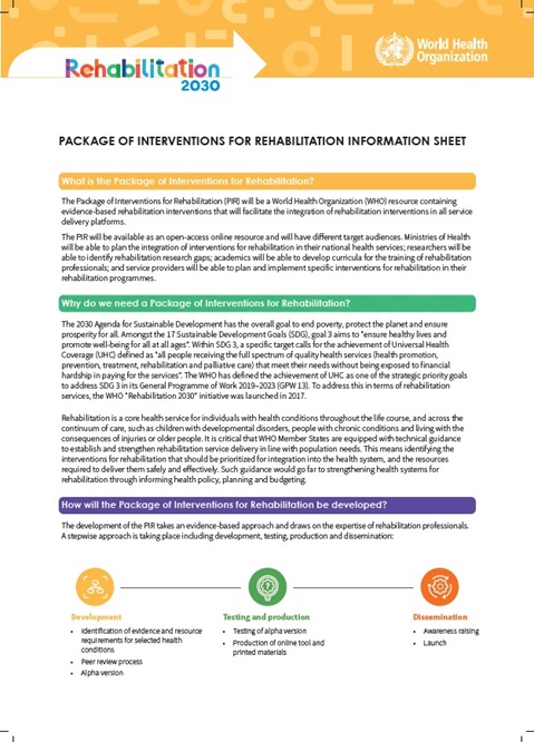 Package of interventions for rehabilitation – information sheet