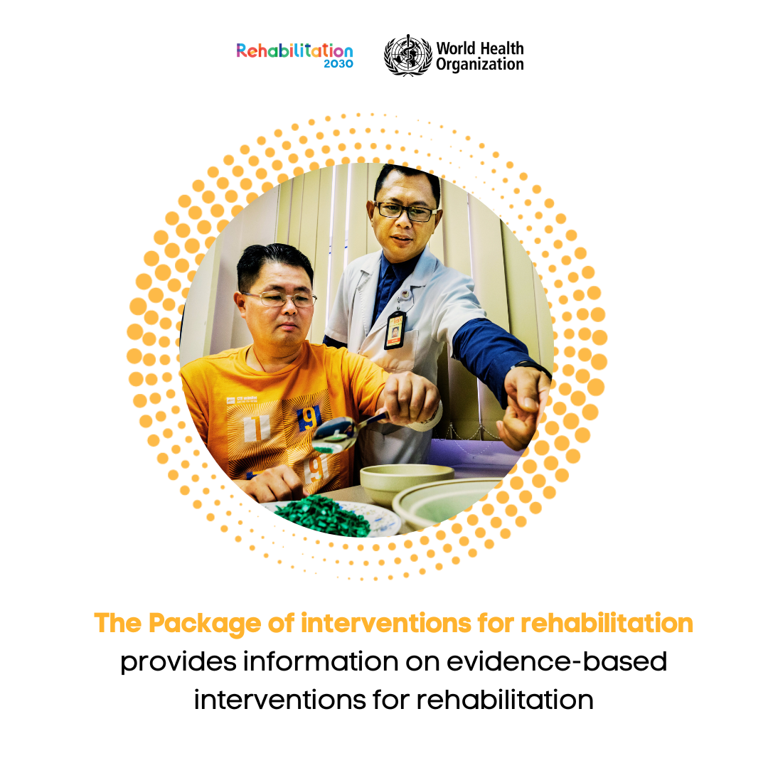 package-sm2 A patient undergoing rehabilitation accompanied by health worker. The patient is holding a spoon