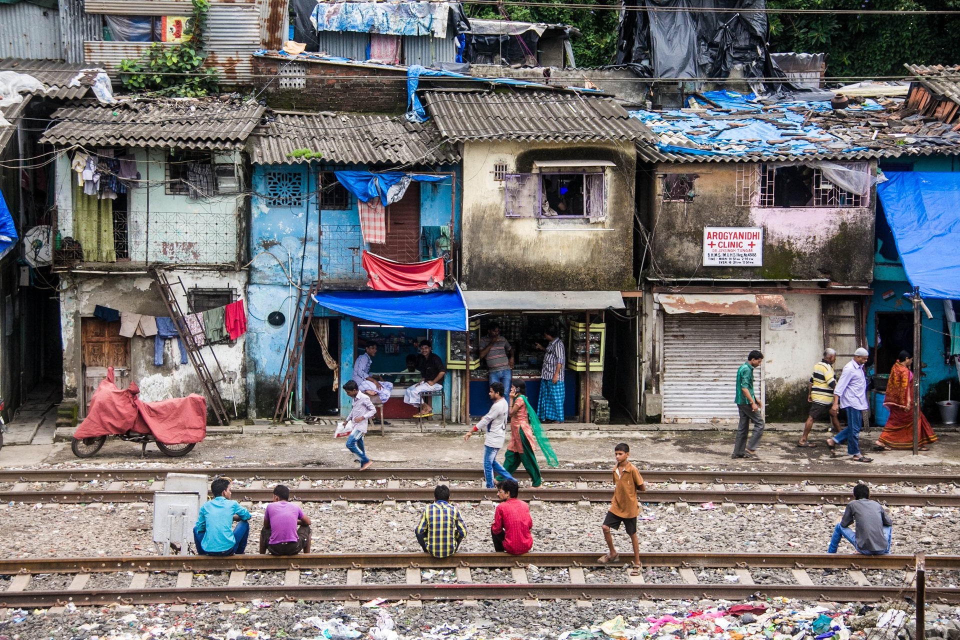 A housing settlement built along rail tracks in Kurla, Mumbai, August 2014.