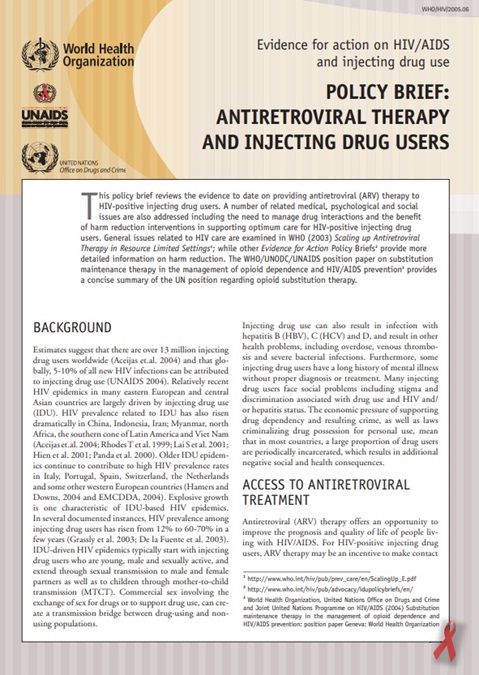 Antiretroviral therapy and injecting drug users