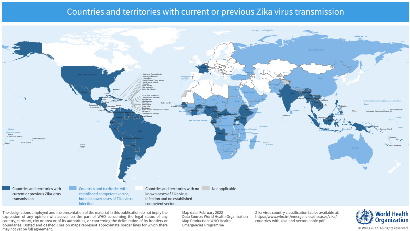 Countries and territories with current or previous Zika virus transmission - 5 June 2019