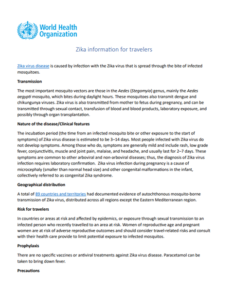 Zika information for travelers