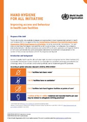Hand hygiene for all initiative: improving access and behaviour in health care facilities