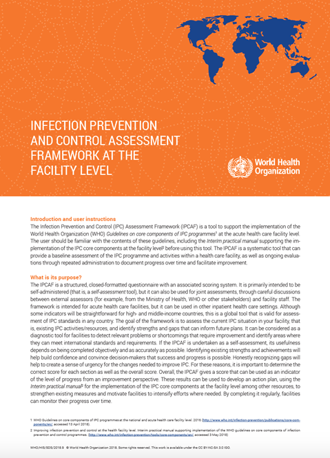 Infection prevention and control assessment framework at the facility level