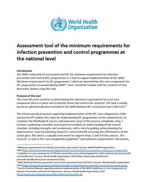 Assessment tool of the minimum requirements for infection prevention and control programmes at the national level