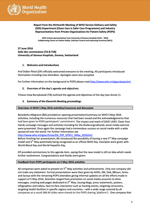 POPS for hand hygiene eleventh meeting report