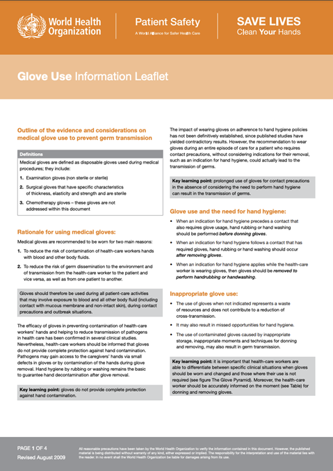 Glove use information leaflet (revised August 2009)