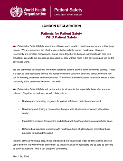 Patients for Patient Safety: London Declaration