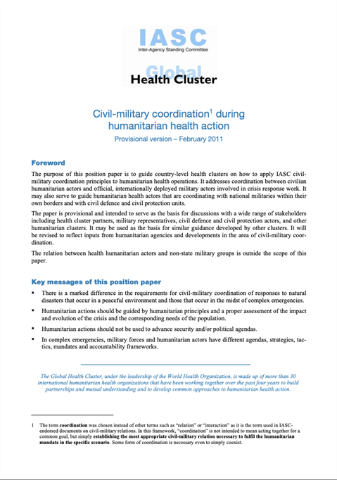 Civil-military coordination during humanitarian health action