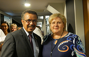 Dr Tedros with Norway's Prime Minister at the G20 Summit in Germany, July 2017