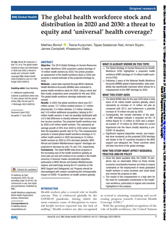 BMJ Global Health article on global health workforce stock and distribution