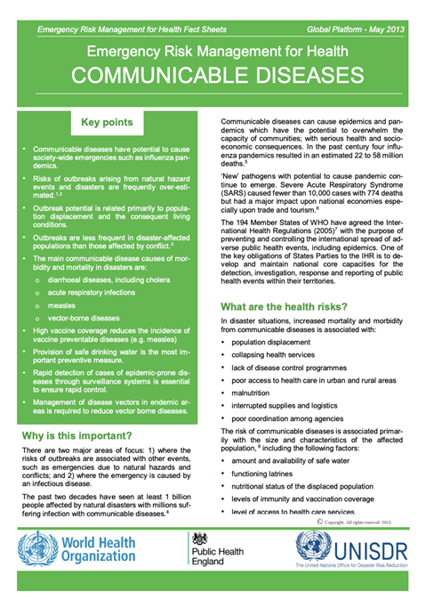 Disaster Risk Management for Health: Communicable diseases