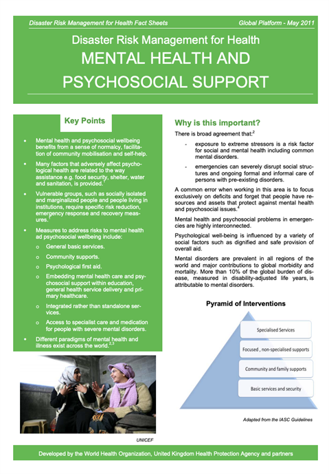 Disaster Risk Management for Health: Mental health and psychosocial support