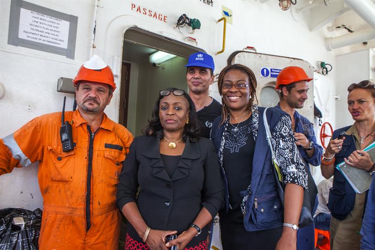 A ship of Ukrainian crew is one of the many ships the Nigeria health service workers embark daily to conduct Ebola screening.