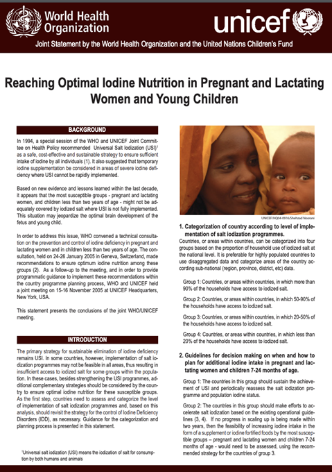 Reaching optimal iodine nutrition in Pregnant and Lactating Women