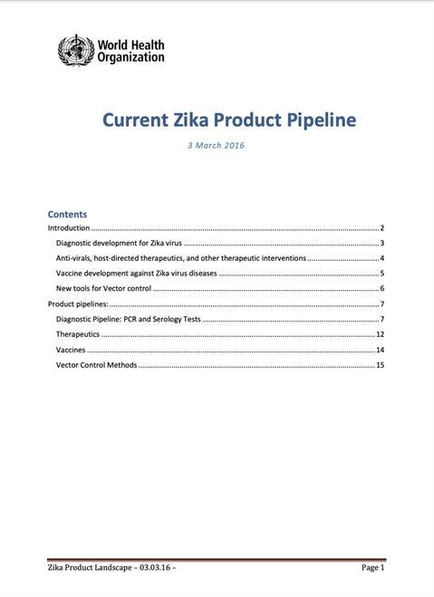 Current Zika Product Pipeline