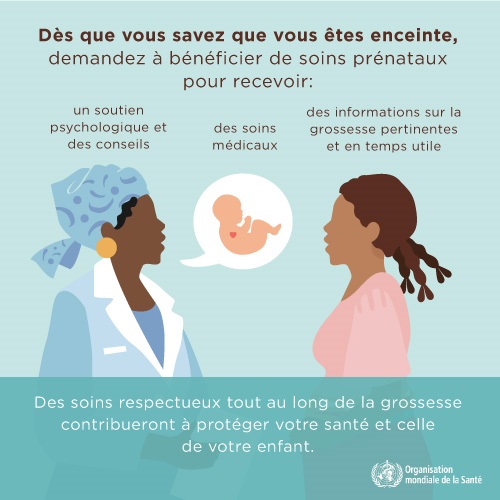 Infographie : Dès que vous savez que vous êtes enceinte, demandez à bénéficier de soins prénataux