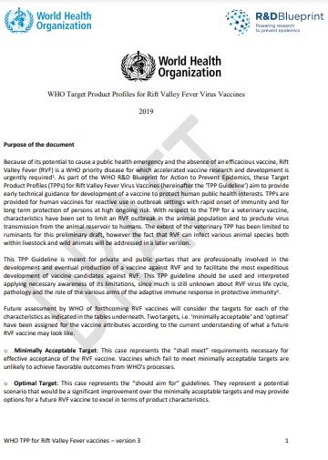 WHO Target Product Profiles for Rift Valley Fever Virus Vaccines