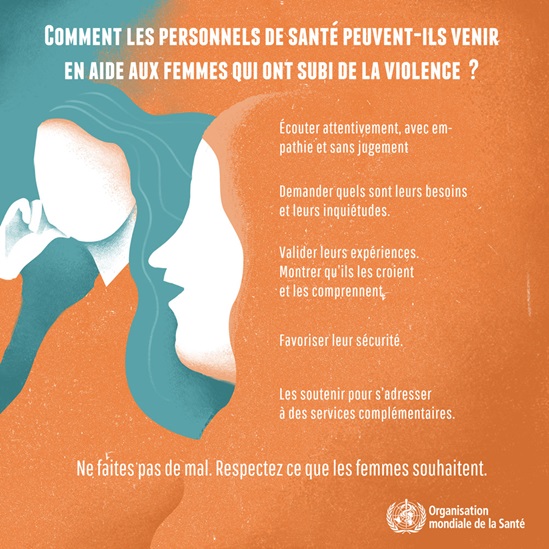 Infographie: Comment les personnels de santé peuvent-ils venir en aide aux femmes qui ont subi de la violence ?