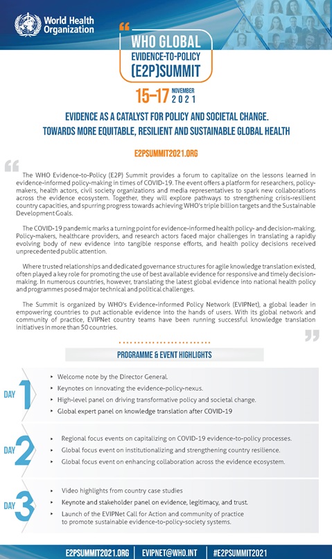 WHO Global Evidence-to-Policy (E2P) Summit 2021: Invitation
