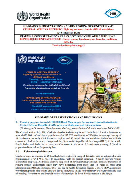 Rapport du webinaire GONE : République centrafricaine : Lutter contre l'onchocercose dans des conditions difficiles