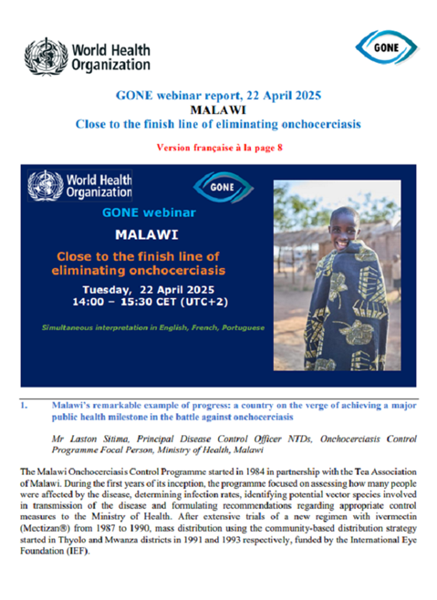 Rapport du webinaire GONE : Le Malawi proche de la ligne d'arrivée de l'élimination de l'onchocercose