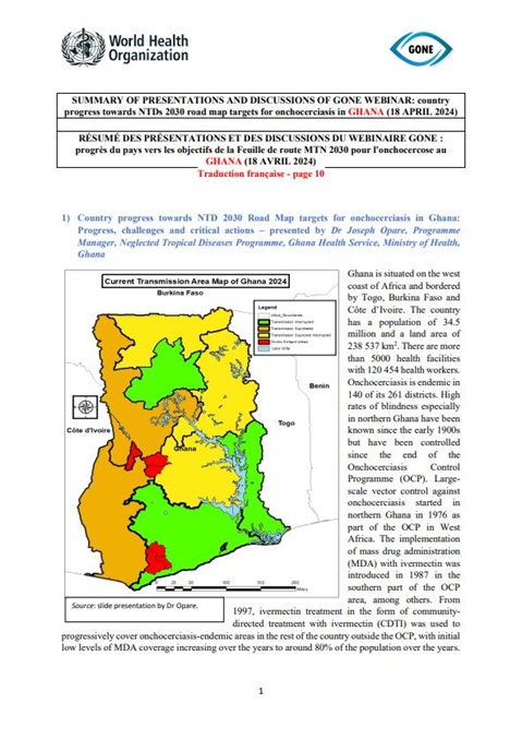 Rapport du webinaire GONE : Progrès du Ghana vers les objectifs de la feuille de route NTDs 2030 pour l'onchocercose