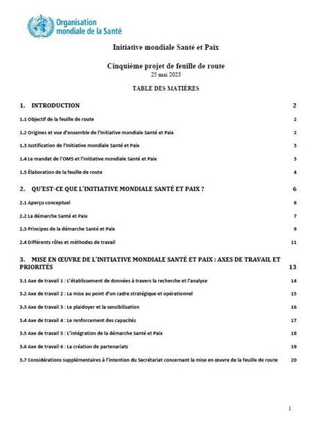 Initiative mondiale Santé pour la paix : Cinquième projet de feuille de route
