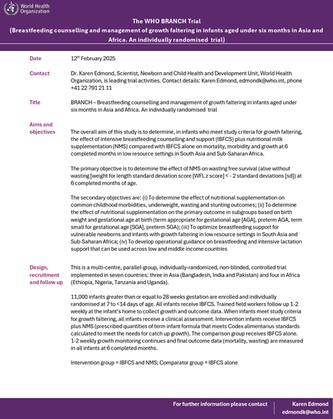 BRANCH (Breastfeeding counselling and management of growth faltering) trial