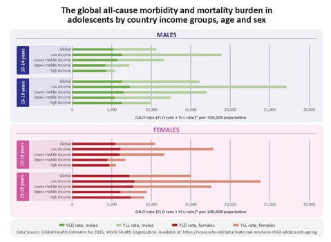 The global all-cause morbidity and mortality burden in adolescents by country income groups, age and sex
