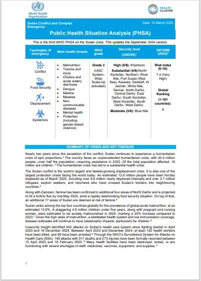 Public Health Situation Analysis: Sudan conflict (10 March 2025)