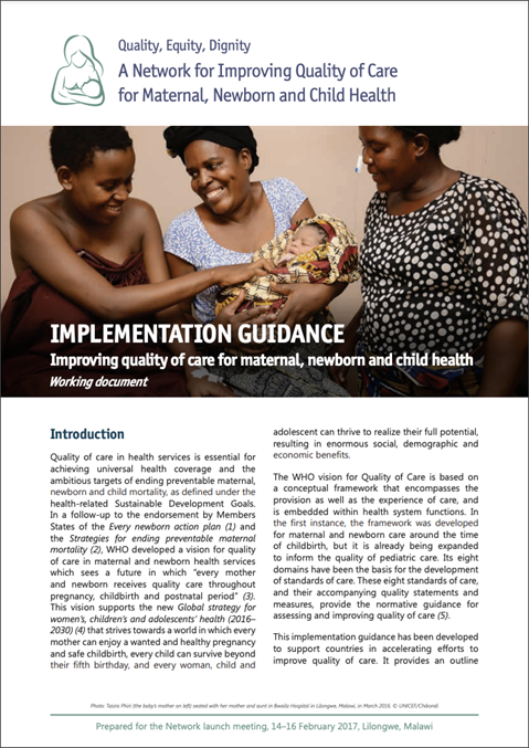 Quality of care - Implementation guidance - Improving quality of care for maternal, newborn and child health