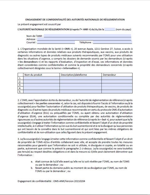 Mécanisme proposé pour accélérer l'inscription nationale - Annexe 1