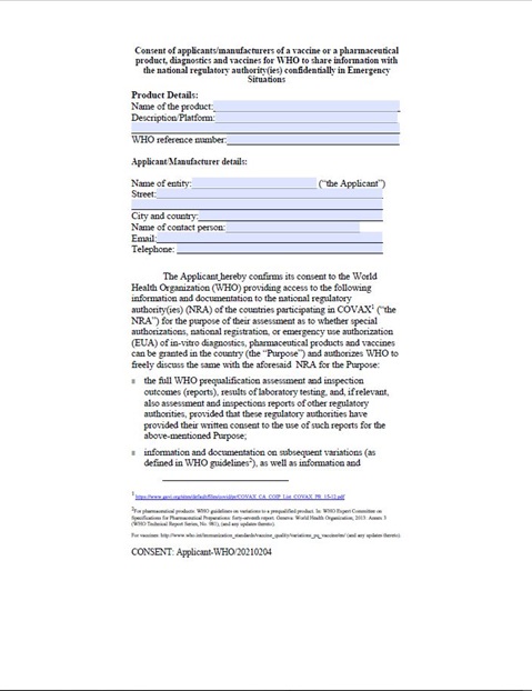Manufacturer Consent for Information Sharing - Annex 2