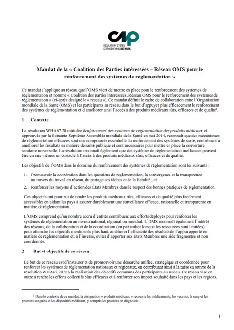 Mandat de la Coalition des Parties intéressées
