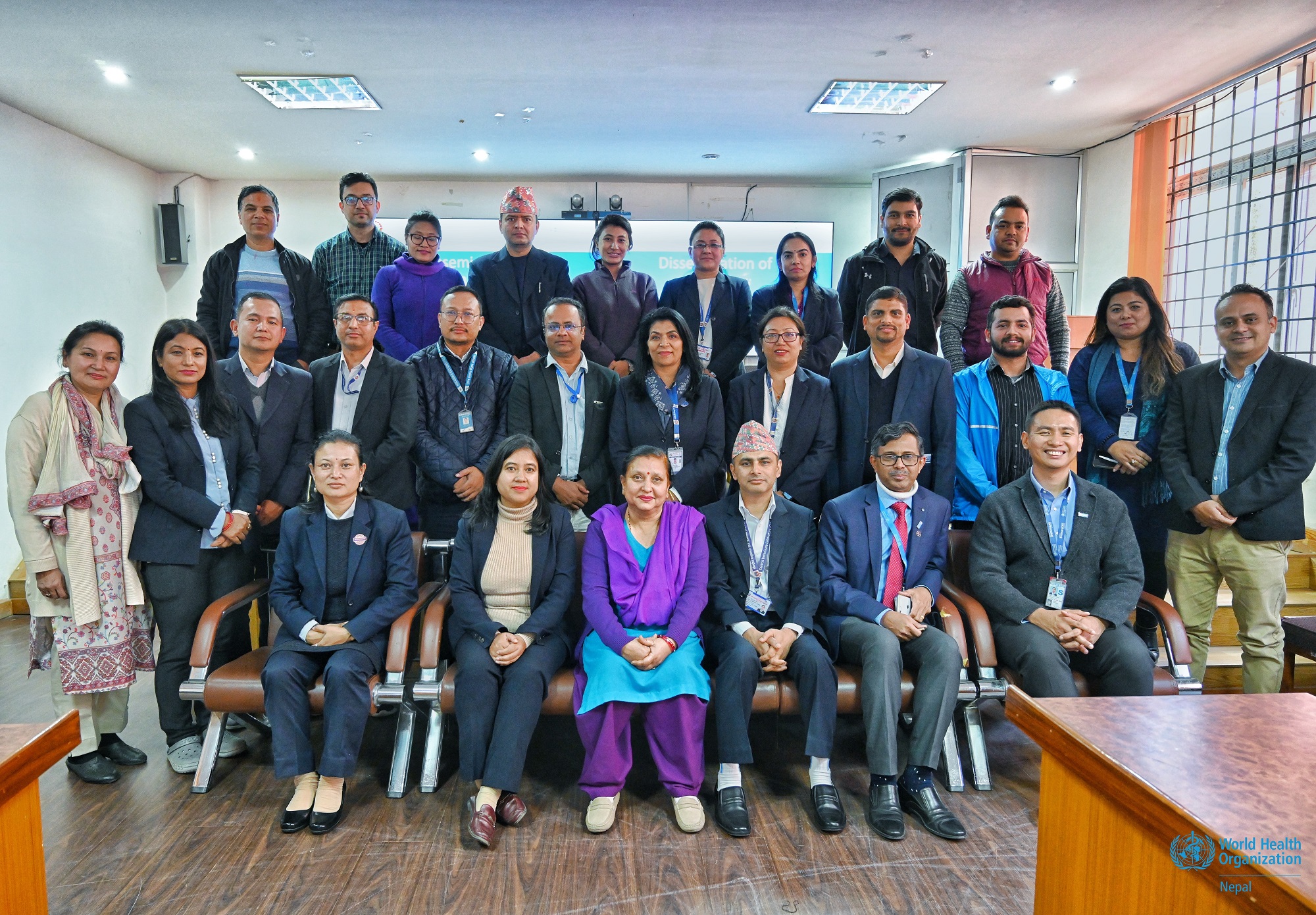A group photo of the core group members of the Tricycle Project at a dissemination program of the project findings held at the National Public Health Laboratory, Bagmati Province, Nepal