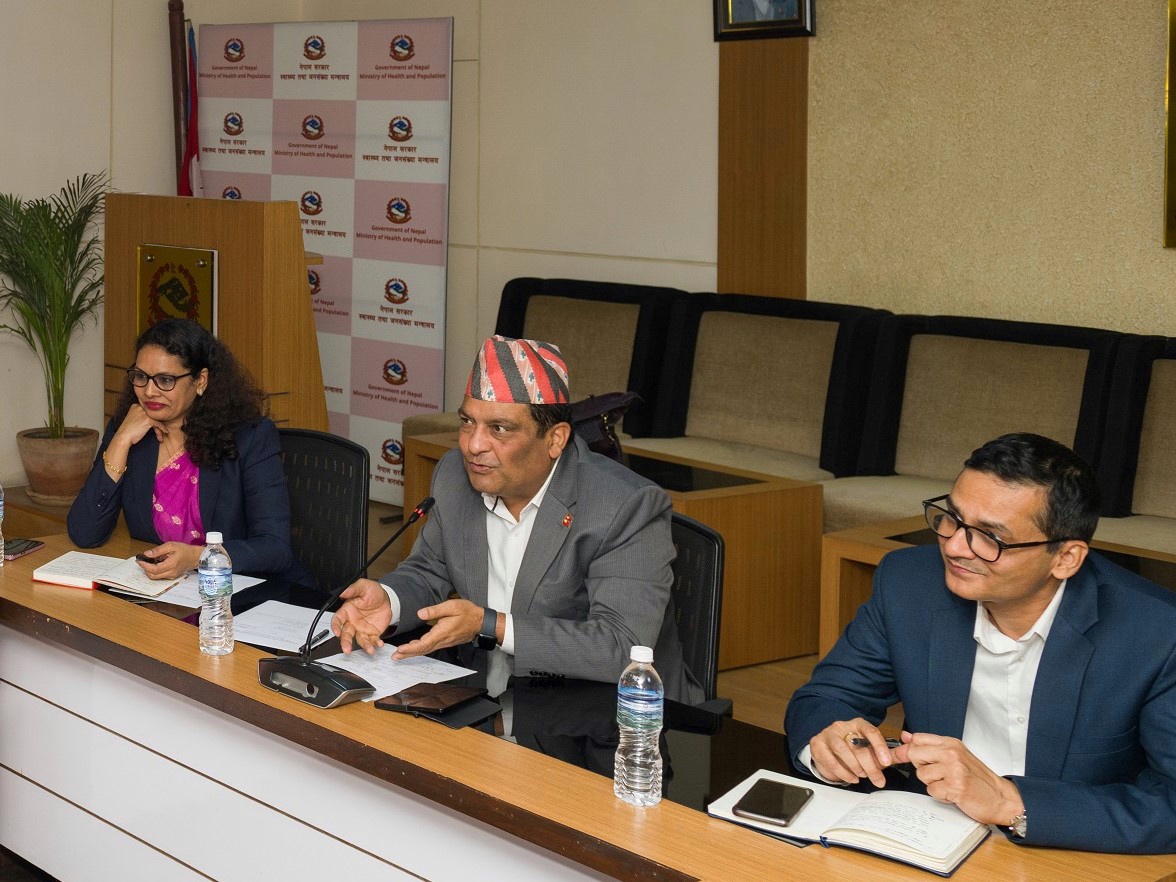 Dr Roshan Pokhrel, Honorable Secretary of the Ministry of Health and Population, providing his remarks at the launch of Strengthening Pandemic Preparedness for Early Detection (SPEED) project in Bagmati Province, Nepal