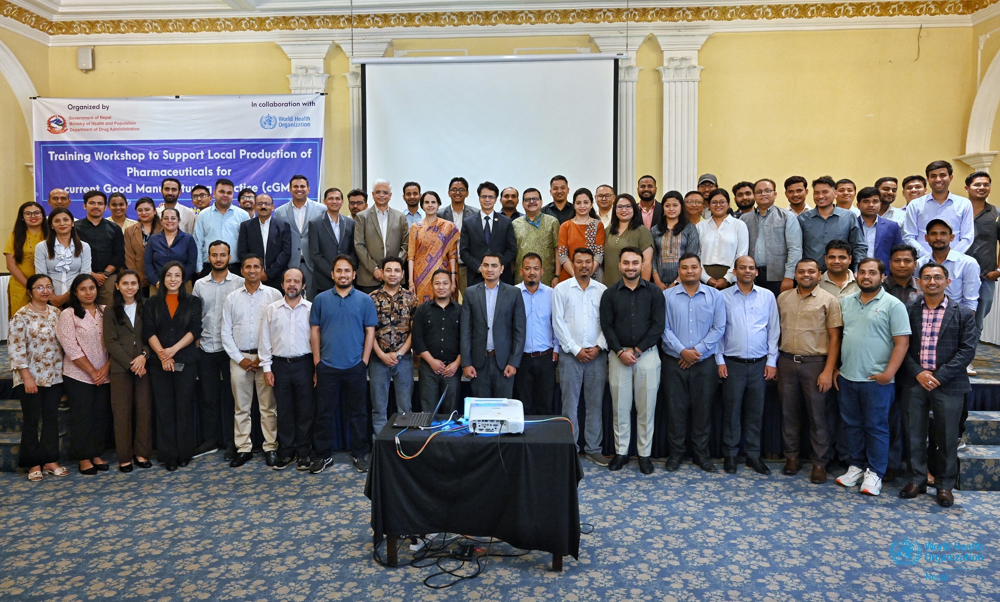 A group photo of the participants from the training workshop to support local production of pharmaceuticals for current Good Manufacturing Practice (cGMP) held